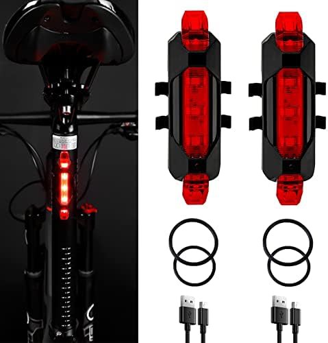 Red LED USB rechargeable bicycle rear light 2-pack