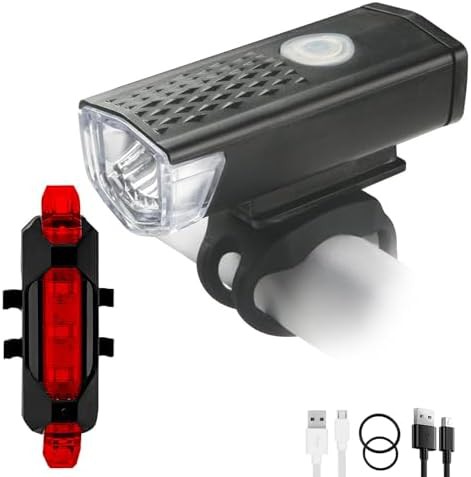 Front back waterproof rechargeable bike light set